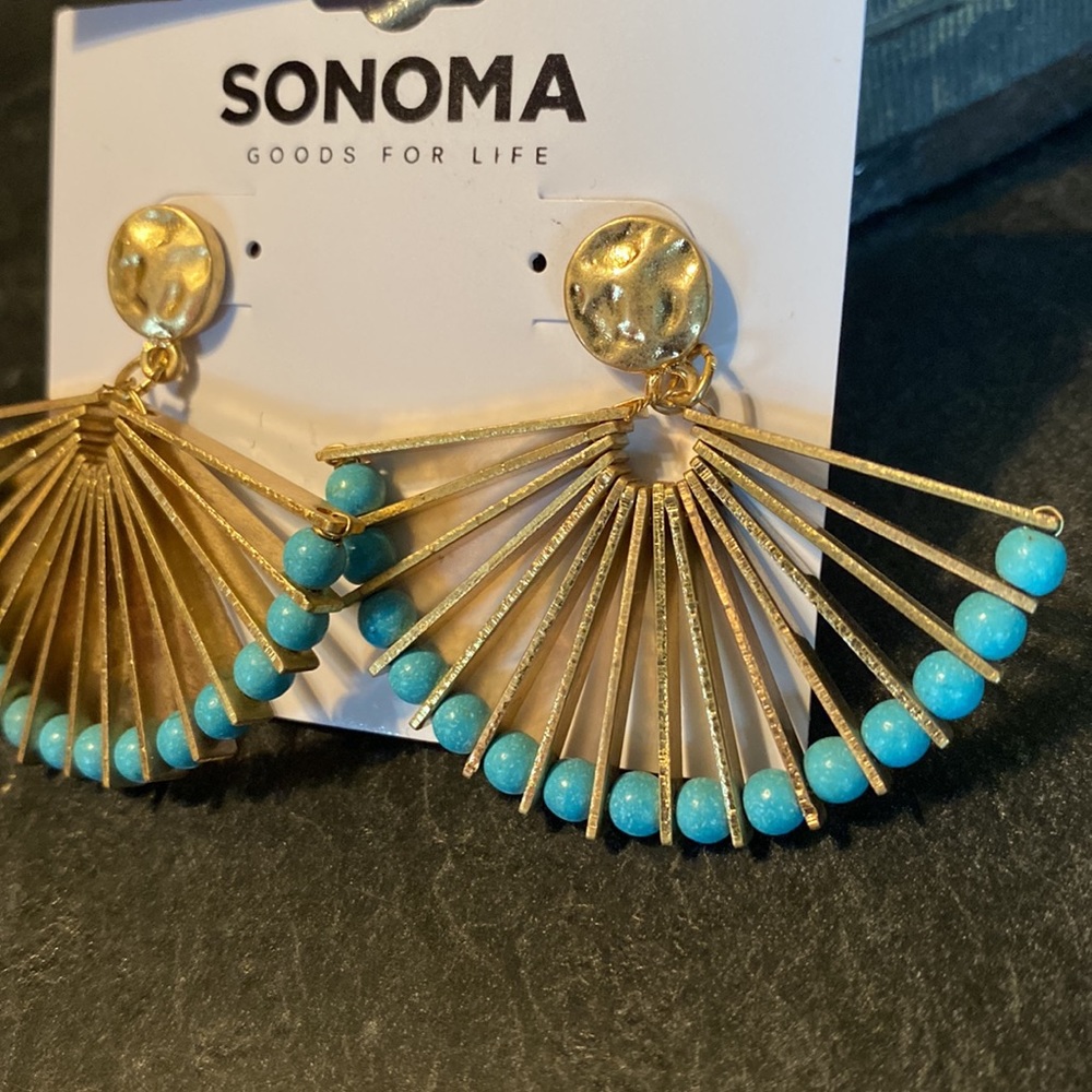 🆕 SONOMA Gold & Turquoise Fan Earrings - Picture 2 of 6